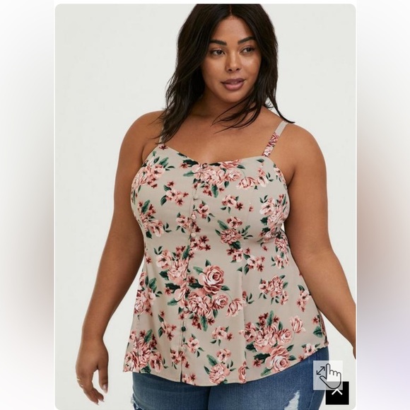 torrid Tops - NWOT Torrid Taupe Floral Georgette Fit n Flare Button Cami